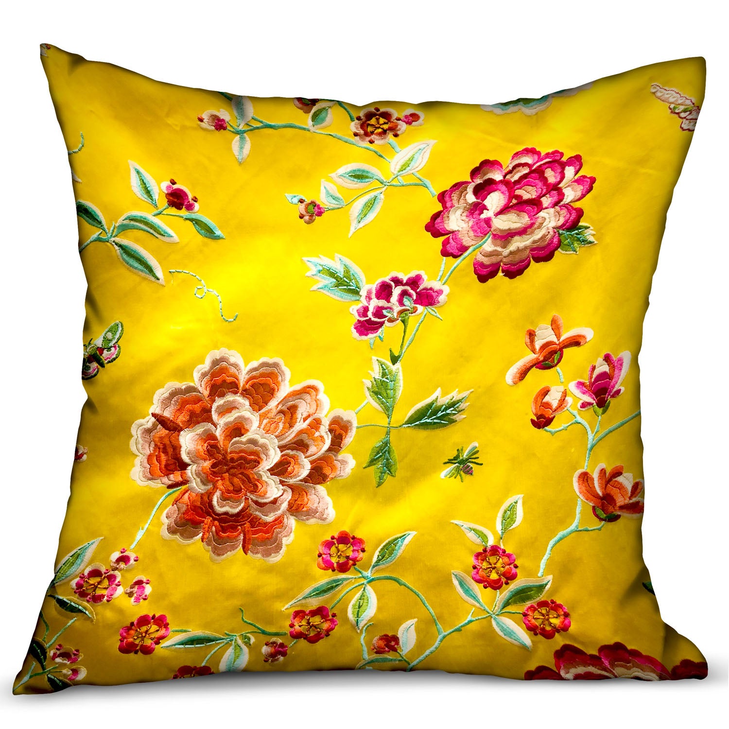 Plutus Heavenly Peonies Yellow Floral Luxury Throw Pillow Double Sided  20' X 20'